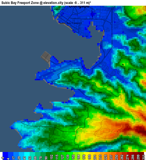 Subic Bay Freeport Zone elevation map