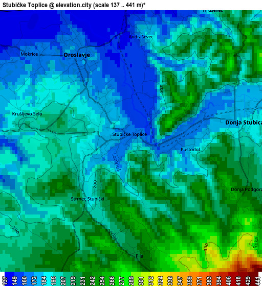 Stubičke Toplice elevation map