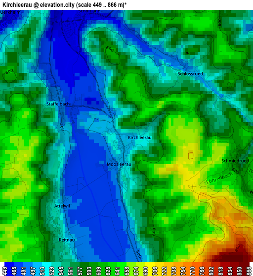 Kirchleerau elevation map