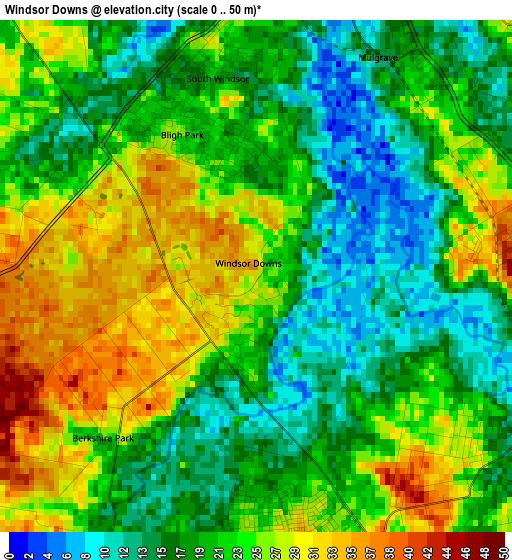 Windsor Downs elevation map