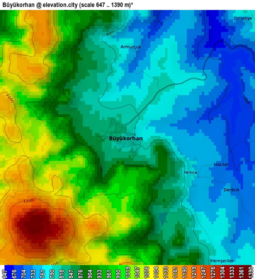 Büyükorhan elevation map