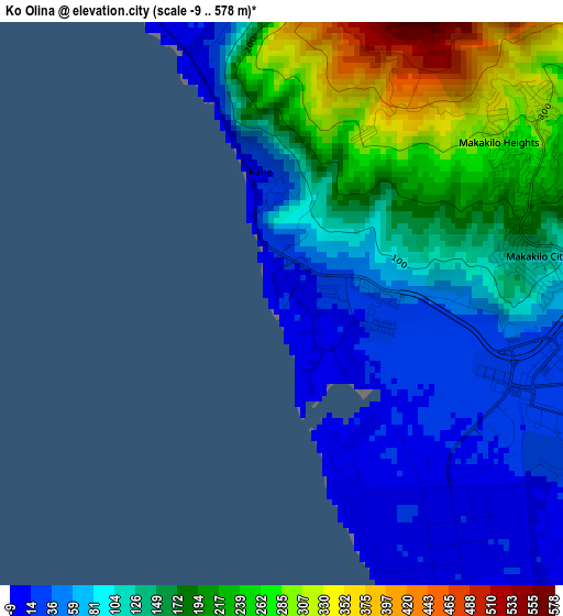 Ko Olina elevation map