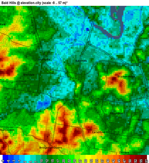 Bald Hills elevation map