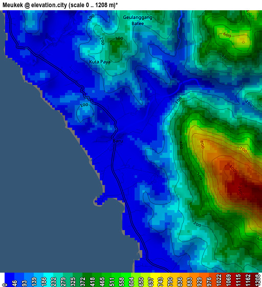 Meukek elevation map