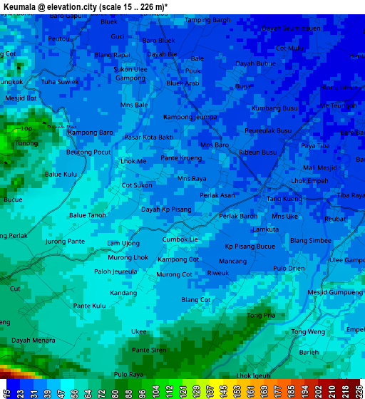 Keumala elevation map