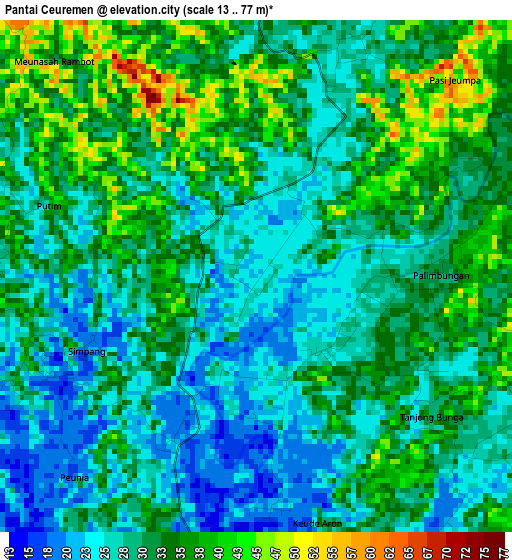 Pantai Ceuremen elevation map
