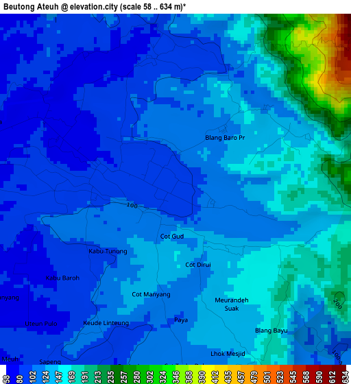 Beutong Ateuh elevation map