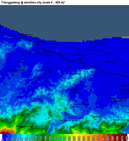 Trienggadeng elevation map