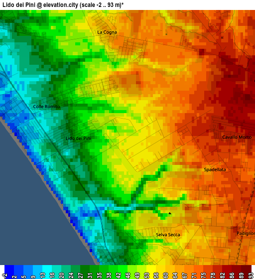 Lido dei Pini elevation map