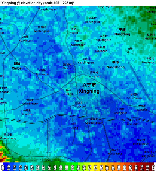 Xingning elevation map