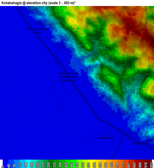 Kotabahagia elevation map