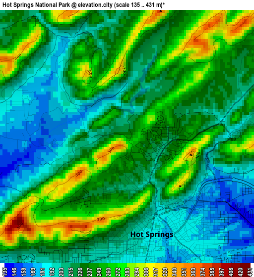 Hot Springs National Park elevation map