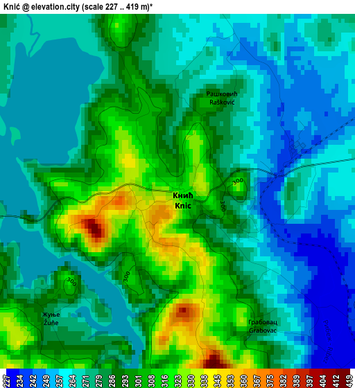 Knić elevation map