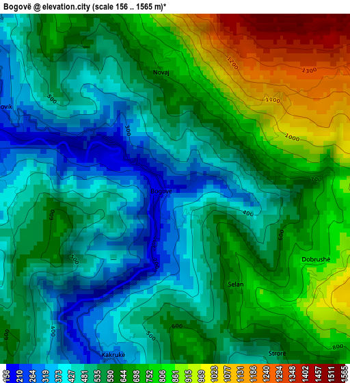 Bogovë elevation map