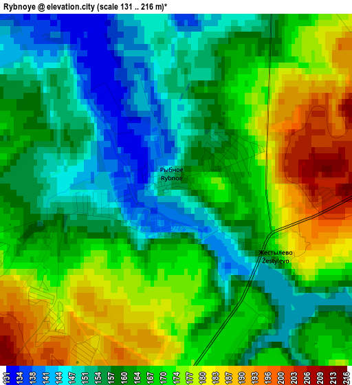 Rybnoye elevation map