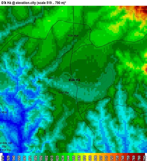 Đắk Hà elevation map