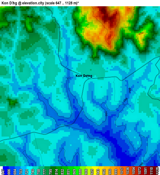 Kon Dơng elevation map