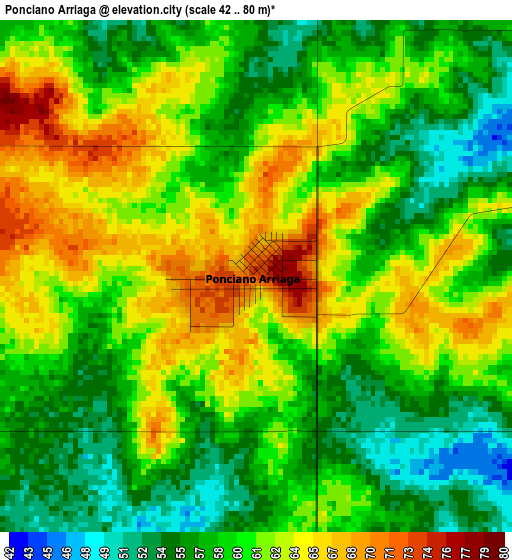 Ponciano Arriaga elevation map