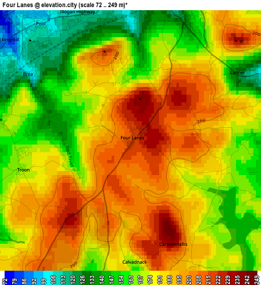 Four Lanes elevation map