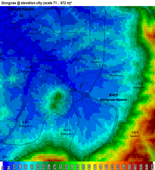 Dongnae elevation map