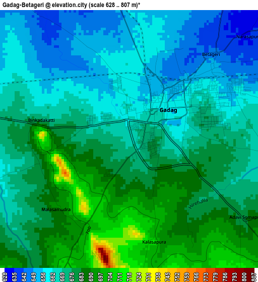 Gadag-Betageri elevation map