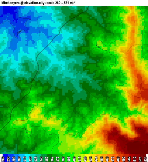 Mbekenyera elevation map