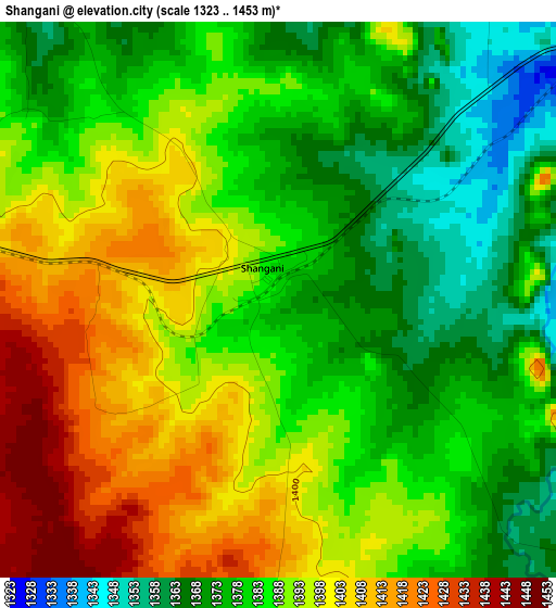 Shangani elevation map