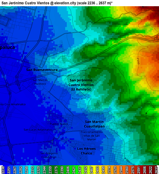 San Jerónimo Cuatro Vientos elevation map