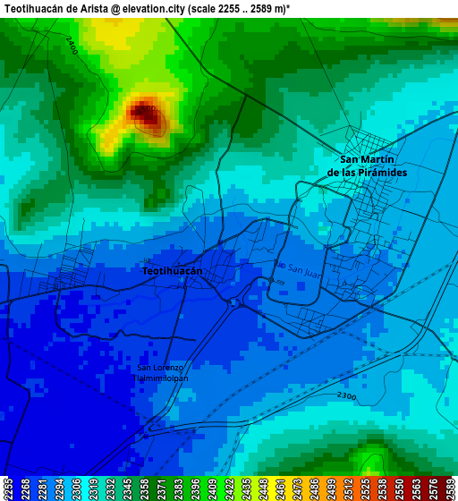 Teotihuacán de Arista elevation map