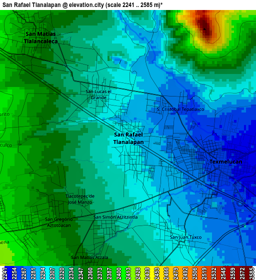 San Rafael Tlanalapan elevation map