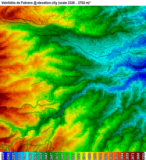 Veintidós de Febrero elevation map