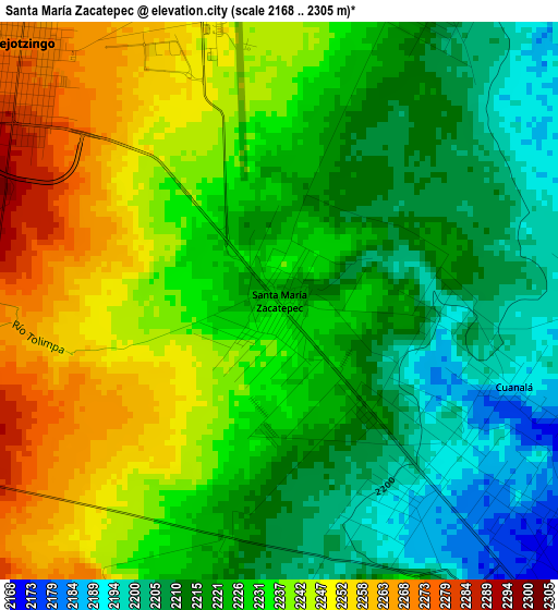Santa María Zacatepec elevation map
