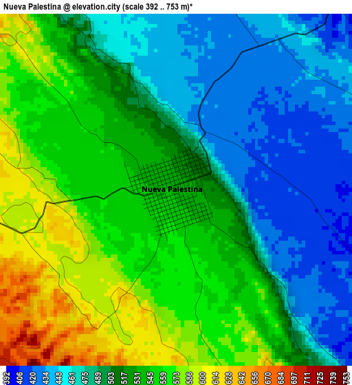 Nueva Palestina elevation map