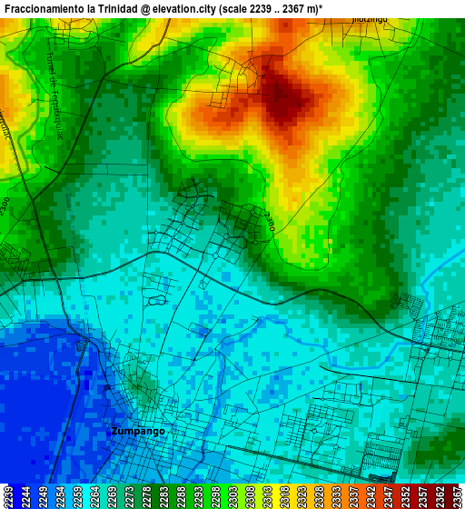 Fraccionamiento la Trinidad elevation map
