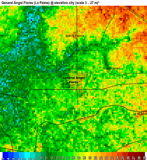 General Ángel Flores (La Palma) elevation map