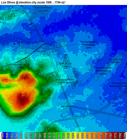 Los Olivos elevation map