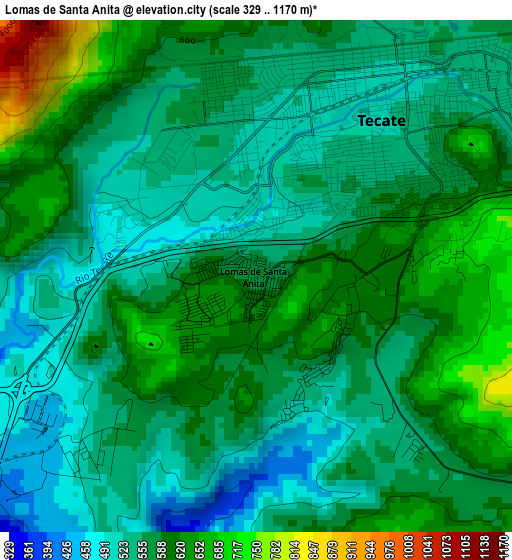 Lomas de Santa Anita elevation map