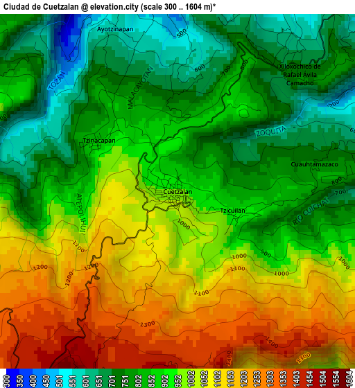 Ciudad de Cuetzalan elevation map