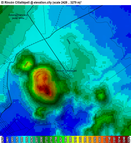 El Rincón Citlaltépetl elevation map