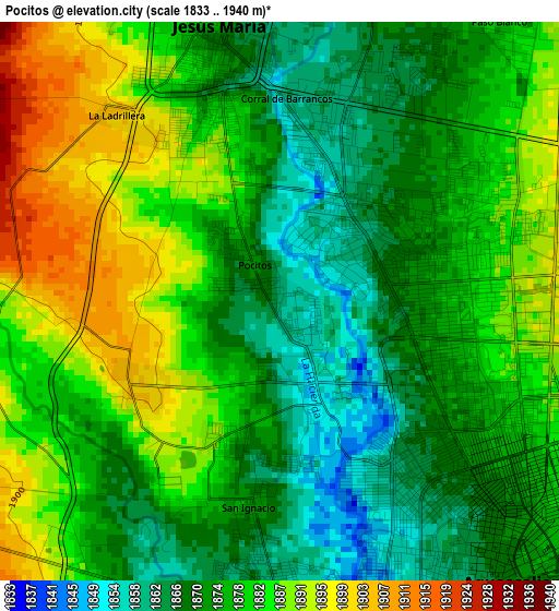 Pocitos elevation map