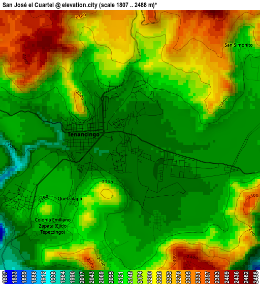 San José el Cuartel elevation map