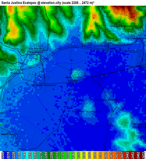 Santa Justina Ecatepec elevation map