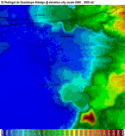 El Pedregal de Guadalupe Hidalgo elevation map