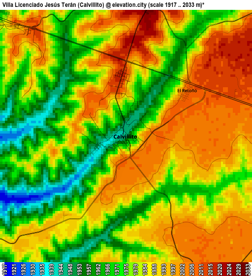 Villa Licenciado Jesús Terán (Calvillito) elevation map