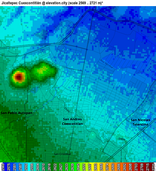 Jicaltepec Cuexcontitlán elevation map