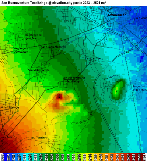 San Buenaventura Tecaltzingo elevation map