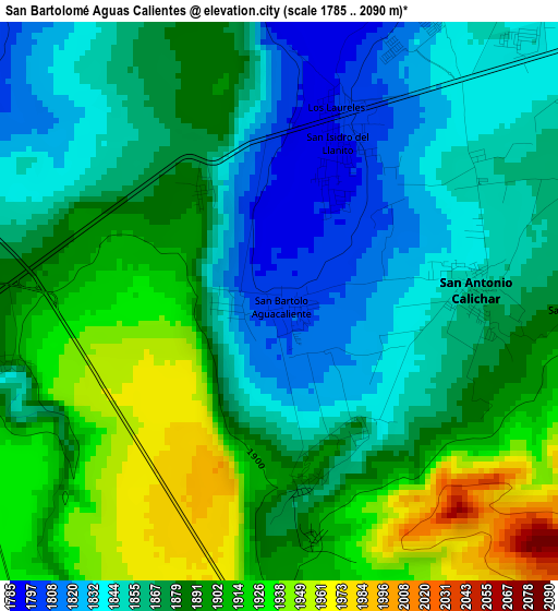 San Bartolomé Aguas Calientes elevation map