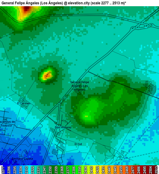 General Felipe Ángeles (Los Ángeles) elevation map