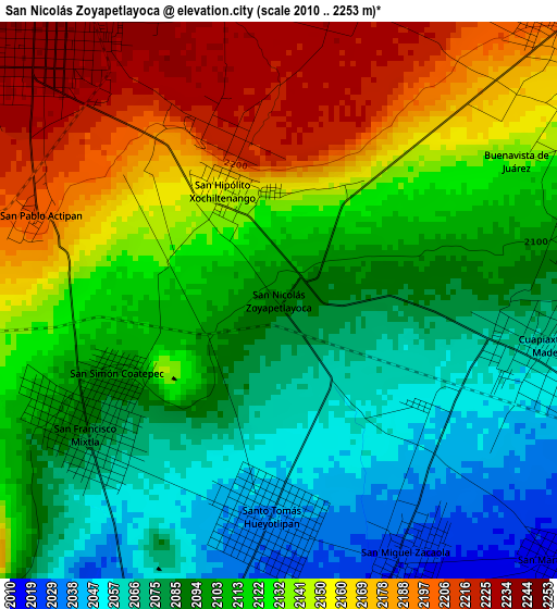 San Nicolás Zoyapetlayoca elevation map