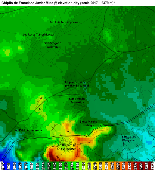 Chipilo de Francisco Javier Mina elevation map